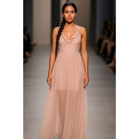 CBR Pink Swiss Dot Maxi Dress S NWT Backless Tie Back Lined Maxi Dress - Picture 1 of 12